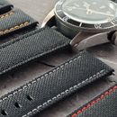 Premium Sailcloth Watch Strap Band | Leather Lined Black Canvas | 20mm 22mm