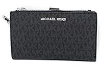 Michael Kors Jet Set Travel Double Zip Saffiano Leather Wristlet Wallet (Black PVC/Silver Hardware)