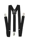 WannGe Mens Suspenders 1" Inch Elastic Adjustable Y-Back Clip-on Suspender - Black
