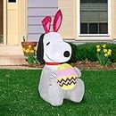 Gemmy Airblown Inflatable Snoopy with Bunny Ears and Decorated Egg, 3.5 ft Tall, White