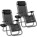 Rainberg Zero Gravity Chair, Set of 2 Heavy Duty Textoline, Outdoor & Garden Sunloungers, Reclining & Folding Chair with Cup Holder, Headrest Pillow, Black outdoor chair (Black, 2 Pack Chairs)