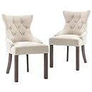 vidaXL Beige Fabric Dining Chairs, Set of 2 – Modern Stylish Kitchen Chairs with Strong Rubberwood Legs and Comfortable Padded Seat