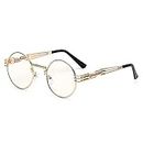 KACHAWOO vintage retro round circle metal frame eyeglasses men eye glasses frames for women (gold with clear), Gold With Clear, Medium