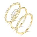 TIGRADE 1.5mm 14K Gold Plated Stacking Rings for Women Girls Fashion Knuckle Thin Gold Ring Marquise & Round Cubic Zirconia Statement Ring Size 4-11, Size 5