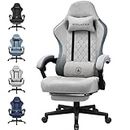 GTPLAYER Fabric Gaming Chair with Footrest, Computer Desk Chair with Pocket Spring Cushion, Home Office Chair Ergonomic High Back Support Lumbar Support Heavy Duty Wide, Gray