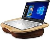 Life Basis Lap Desk, Laptop Stand with Cushion, 3 in 1 Phone Holder, Bamboo Laptop Tray with Pillow Cable Hole Anti-Slip Strip for Laptops Tablet Notebook MacBook Fits Up to 14" - Brown