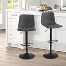 ALPHA HOME Bar Stools Set of 2 Adjustable Counter Height Bar Stools Swivel Breakfast Barstools Modern Kitchen Stools with Backs and Footrest, Comfortable PU Leather 2 pcs Counter Chairs, Grey