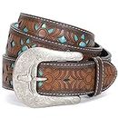 Men Women Western Leather Belt Cowhide Engraved Belt Western Cowboy Cowgirl Country Belt with Retro Buckle for Jeans Dresses