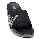 Skyscraper Slides| Fashionable| Breathable | Stylish | Lightweight | Anti-Skid | Durable | Superfoam For Ultra Comfort| Technical Utility |Premium Slides For Men Indoor and Outdoor use | BLACK/GREY | 7UK