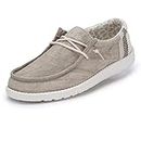 Hey Dude Wally Linen - Casual Mens Shoes - Natural Khaki - Lightweight Comfort - Ergonomic Memory Foam Insole - Designed in Italy and California - Size UK 7