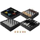 GSE™ 12.5" Premium Leather 5-in-1 Chess, Checkers, Backgammon, Chinese Checkers and Poker Dice Game Combo Set