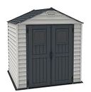 Duramax StoreMax PLUS 7 x 7 (4.44 m2) Plastic Garden Shed with Heavy-Duty Plastic Floor & Fixed Window on Doors, Strong Metal Roof Structure & Maintenance-Free Storage Shed, Dark Grey & Adobe