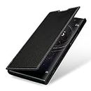 StilGut Case Compatible with Sony Xperia XA2 Ultra. Leather Book Type Flip Cover Fits Xperia XA2 Ultra, Folio Case, Black