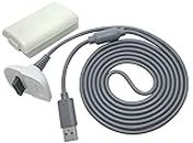 OSTENT 2 in 1 Charger Cable + Rechargeable Battery Pack for Xbox 360 Wireless Controller Color White