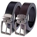 Zuimei Mens Reversible Leather Belt, Men's Belt with Rotated Buckle, Adjustable Trim to Fit, Great for Suits, Jeans, Casual & Business Work, Black & Coffee