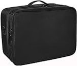 Adson Makeup Train Case Travel Makeup Bag Cosmetic Organizer Extra Large Capacity Makeup Case with Adjustable Shoulder Strap and Dual Set of Adjustable Dividers (Extra Large Black)