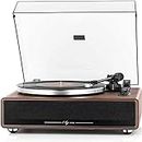 1 BY ONE High Fidelity Belt Drive Bluetooth Turntable with Built-in Speakers, Vinyl Record Player with Magnetic Cartridge, Wireless Playback and Aux-in Functionality, Auto Off