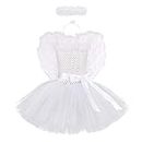 Kids Girls Angel Costume Halloween Dress Up Outfits Knit Tutu Skirt + Angel Halo Hair Headband +Feather Wings 3PCS Sets for Christmas Nativity Carnival Cosplay Birthday Party 3pcs White 7-8 Years