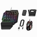 One Hand Gaming Keyboard and Mouse Converter Set, 35 Keys Mini Keyboard and Gaming Mouse with RGB Backlit Phone Holder, Keyboard and Mouse Adapter, Mobile Game Converter
