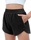 Zaclotre Girls Athletic Shorts with Zipper Pockets High Waisted Running Short Soccer Gym Sports Preppy Clothes for Kids Black