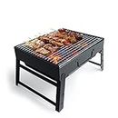 BBQ Barbecue Grill, Portable Folding Charcoal Barbecue Desk Tabletop Outdoor Stainless Steel Smoker BBQ for Picnic Garden Terrace Camping Travel 15.35''x11.41''x2.95'' (Black)