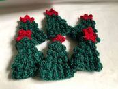 Set of 6 Handknitted Christmas Trees Cutlery Sleeve Sweet Treat Table Ornaments