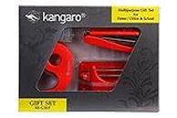 Kangaro Multipurpose Gift Set for Home, Office and School Use (SS-G10P) Set of 4 | 1 Stapler HS-G10 | 1 Paper Punch Perfo-10 | 1 Tape Dispenser TD 18 | 1 Staple Box No. 10 | RED