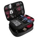 ProCase Electronics Travel Organizer Storage Bag, Double Layer Universal Traveling Gear Accessories Carrying Case Pouch for iPad Mini Cables Phone Chargers Adapter Flash Hard Drive and More –Black
