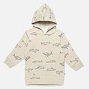 Nino Bambino 100% Organic Cotton Off White Shark/Animal Printed Full Sleeves Round Neck Jacket/Zipper/Hoodie/Winter Coat for Unisex Baby (24-36 Months)