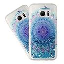 HMTECHUS Case for Samsung S6 for Girl Glitter Liquid Sparkle Floating Shiny Quicksand Clear Soft TPU Silicone Shockproof Protective Bumper Thin Cover for Samsung Galaxy S6 Bling Blue Feather XY