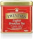Twinings, English Breakfast Tea, Classica Miscela di Tè Neri Selezionati dal Sapore Deciso e Corposo, Infusi e Tisane, Confezione in Latta da 100 gr