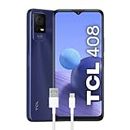 TCL 408 - Smartphone 4G 64 GB, 4 GB RAM, Display 6.6" HD+, Android 12, Dual Camera da 50 Mp, Batteria 5000 mAh, Dual Sim, Midnight Blue, con Cavo USB Type-C Aggiuntivo