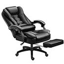 AOLI High Back Leather Office Gaming Chair Black, Reclining Ergonomic Executive Office Chairs with Extendable Footrest and Arms