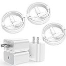 iPhone Fast Charger 6 Pack [Apple MFi Certified] 3 pcs Apple Type C Wall Charger Block with 3 pcs 6FT Long USB C to Lightning Cable Cord for iPhone 14 13 12 11 Pro Max/SE 2022/ipad