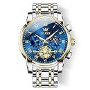 OLEVS chronograph Men's Stainless Steel Watch (Blue Dial Silver Colored Strap)