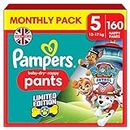 Pampers Baby-Dry Nappy Pants Paw Patrol Edition Size 5, 160 Nappies, 12kg-17kg, Monthly Pack, With A Stop & Protect Pocket To Help Prevent Leaks At The Back