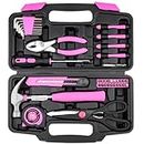 DOWELL 40 Pcs Home Tool Kit General Household Hand Pink Tool Set with Plastic Toolbox Storage Case for Home, Mini Tool kit for Women