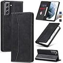 Jasonyu Case for Samsung Galaxy S21 5G Leather Wallet Flip Cover with Card Holder,Kickstand, Magnetic Closure,TPU Shockproof Phone Case Compatible with Samsung S21 (Black)