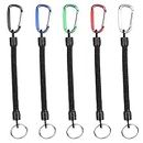 5PCS Stretchy Spiral Keyring with Color Carabiner, Spiral Retractable Coil Key Chain Theftproof Anti-Lost Stretch Cord Safety Key Ring with Metal for Keys, Wallet, Cellphone