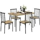 Yaheetech Dining Table and Chairs Set 4 Breakfast Dining Table and 4 Chairs Rectangular Kitchen Table and Chairs Set of 4 with Backrest, Dining Room Sets for Home/Kitchen/Small Space, Brown