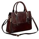 RICHSIGN LEATHER ACCESSORIES Full-Grain Natural Leather Top-Handle satchel Tote Ladies Handbags & Shoulder Sling Bags For Women Office Branded Stylish Latest Size-L-11 X H-10 x W- 5 In (CHERRY BROWN)
