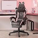 Dowinx Gaming Chair Cute with Cat Ears and Massage Lumbar Support, Ergonomic Computer Chair for Girl with Footrest and Headrest, Comfortable Reclining Game Chair 290lbs for Adult, Teen, Black