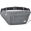 Entchin Fanny Pack for Women Men with 4-Zipper Pockets, Premium Fashion Waist Pack Crossbody Bum Bags for Hiking, Running, Travel, Cycling and Casual(Gray)