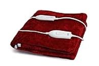 Expressions Polyester Signature Electric Bed Warmer - Electric Under Blanket - Double Bed Size(150CmsX160Cms)With 3 Heat Settings&Dual Safety Feature With Over Heat Protection - Color: Red