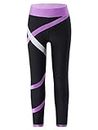 TiaoBug Mädchen Sporthose Sport Leggings in schönen Kontrastfarben Tanz Laufen Tights Fitness Yoga Pants Violett A 158-164