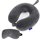 Trendifyr ™ Travel Neck Cushion Pillow With Eye Mask | Super Soft Material With 5 Years Warranty | For Travel & Sleep In Flights, Train, Car (Grey With Eye Mask) - Velvet