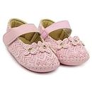 Neska Moda 6 To 12 Months Baby Girls Synthetic Leather Floral Hook & Loop Sandal Booties (Pink)-BT1894