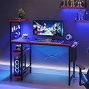 Bestier Computer Desk with LED Lights, Gaming Desk with 4 Tier Shelves, 44 Inch Office Desk with Storage Bag & Printer Shelf