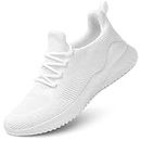 Mens Walking Shoes Lightweight Breathe Mesh Running Shoes Slip On Fashion Tennis Sneakers Comfort Gym Workout Zapatos de Hombre, White, 13