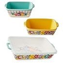 Pioneer Woman Stoneware Set. Includes 2 Mini Loaf pans and 1 9x13 Baker with lid.